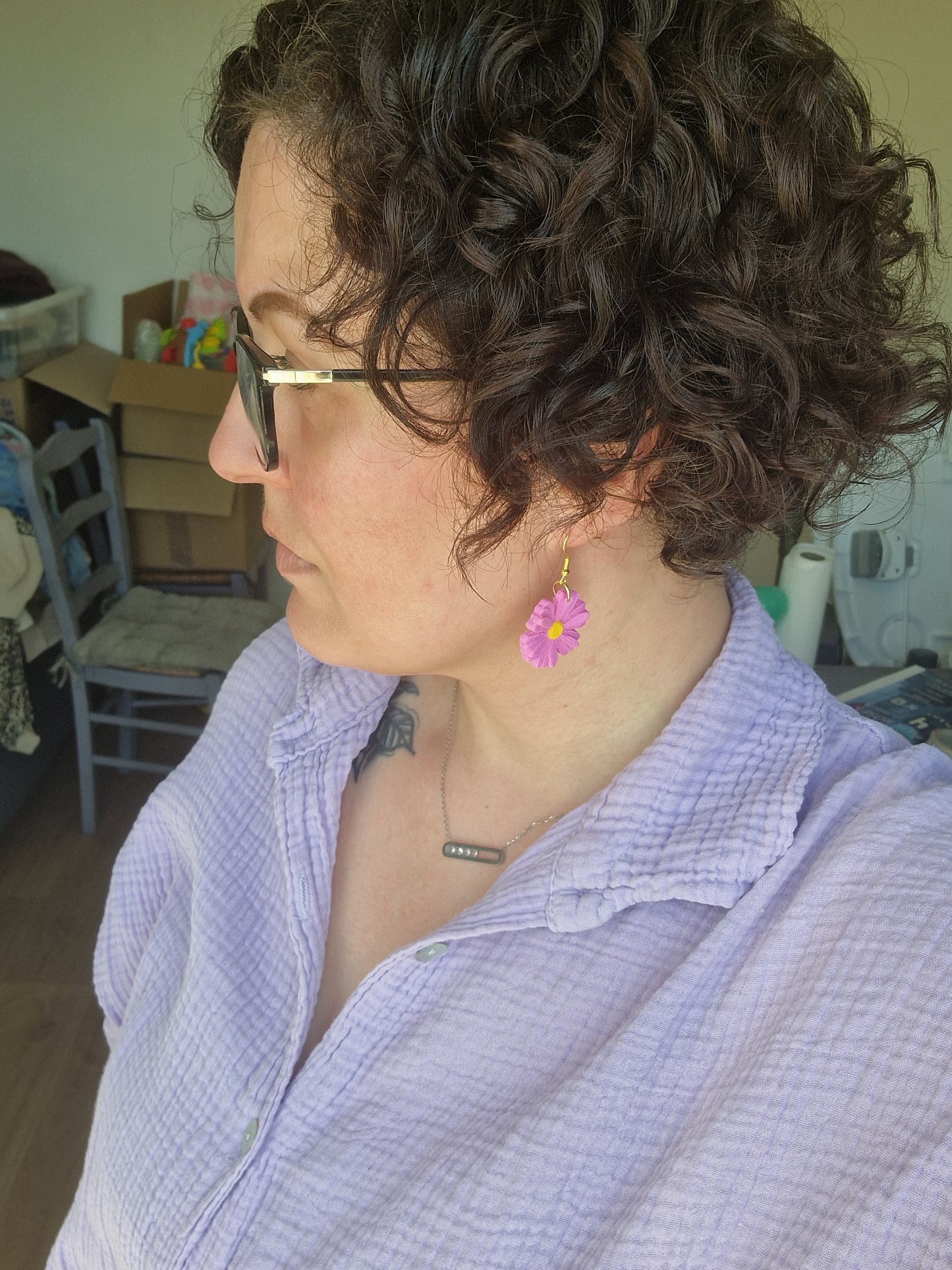 Boucles fleurs rose fushia