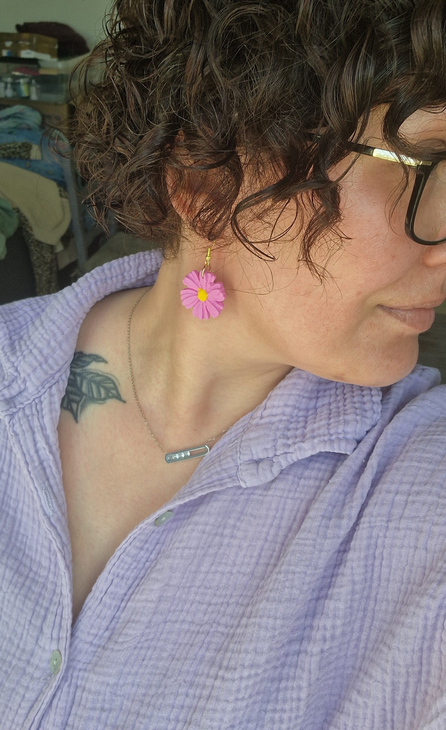 Boucles fleurs rose fushia