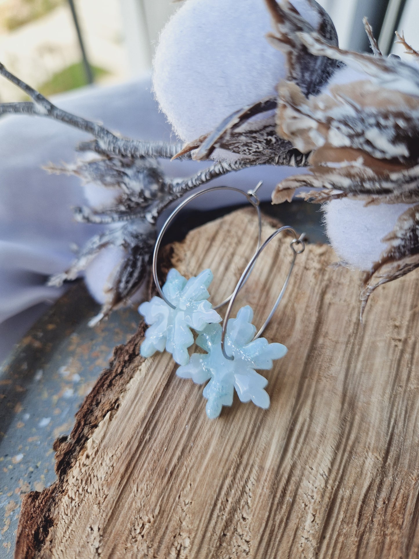 Boucles "Flocons ❄️" bleu/argent.
