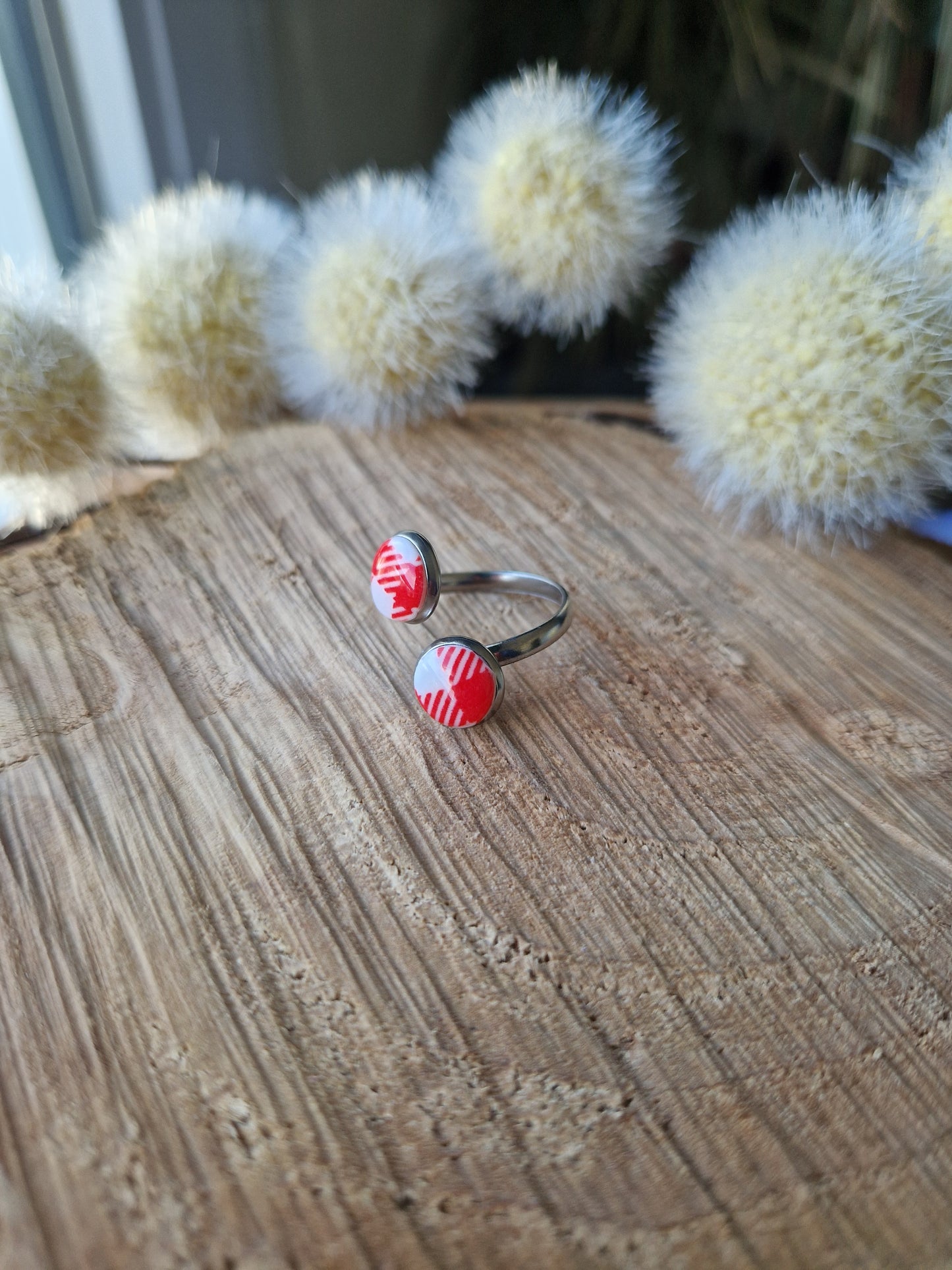 Bague ajustable "Vichy ❤️" argent.