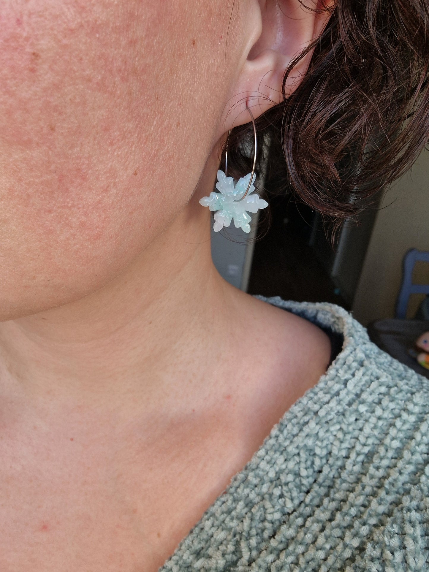 Boucles "Flocons ❄️" bleu/argent.
