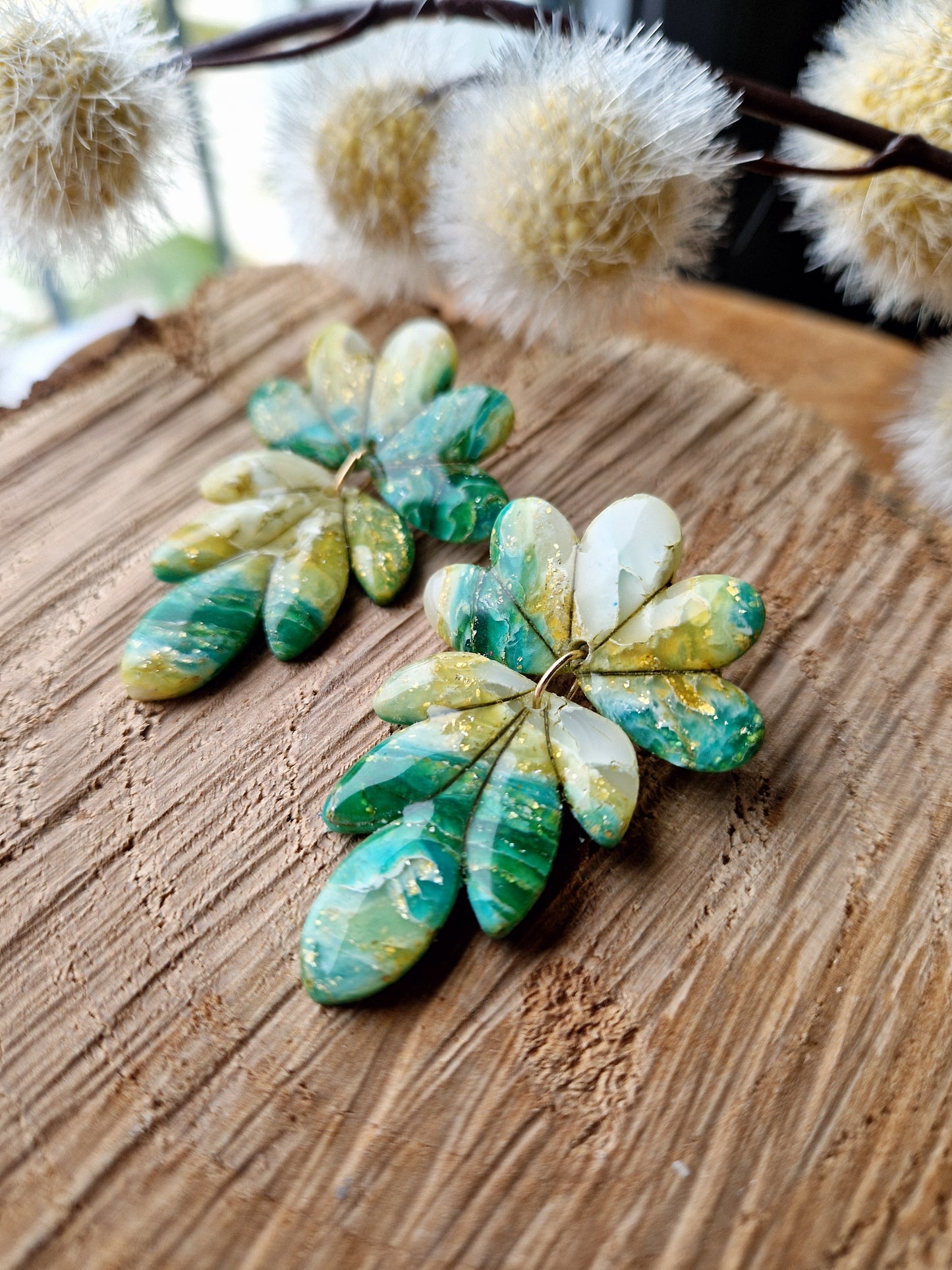 Boucles "Aglaë" Pierre d'agate verte.