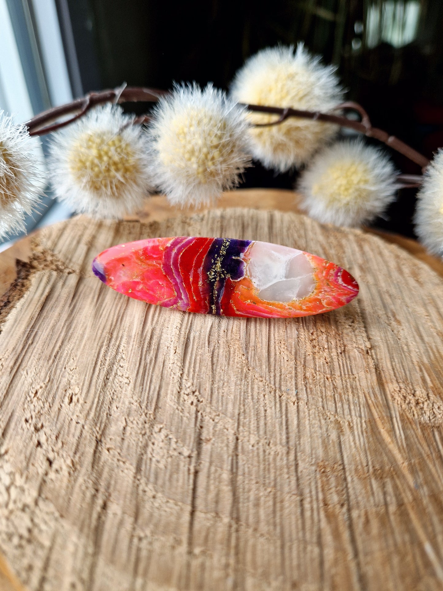 Barrette pierre d'agate rose violet.