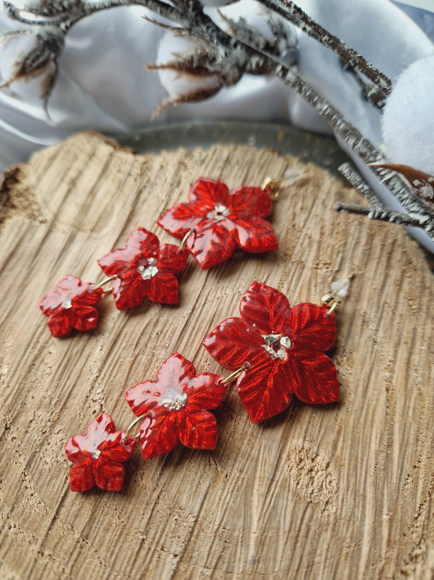 Boucles "Trio fleurs de Noël"