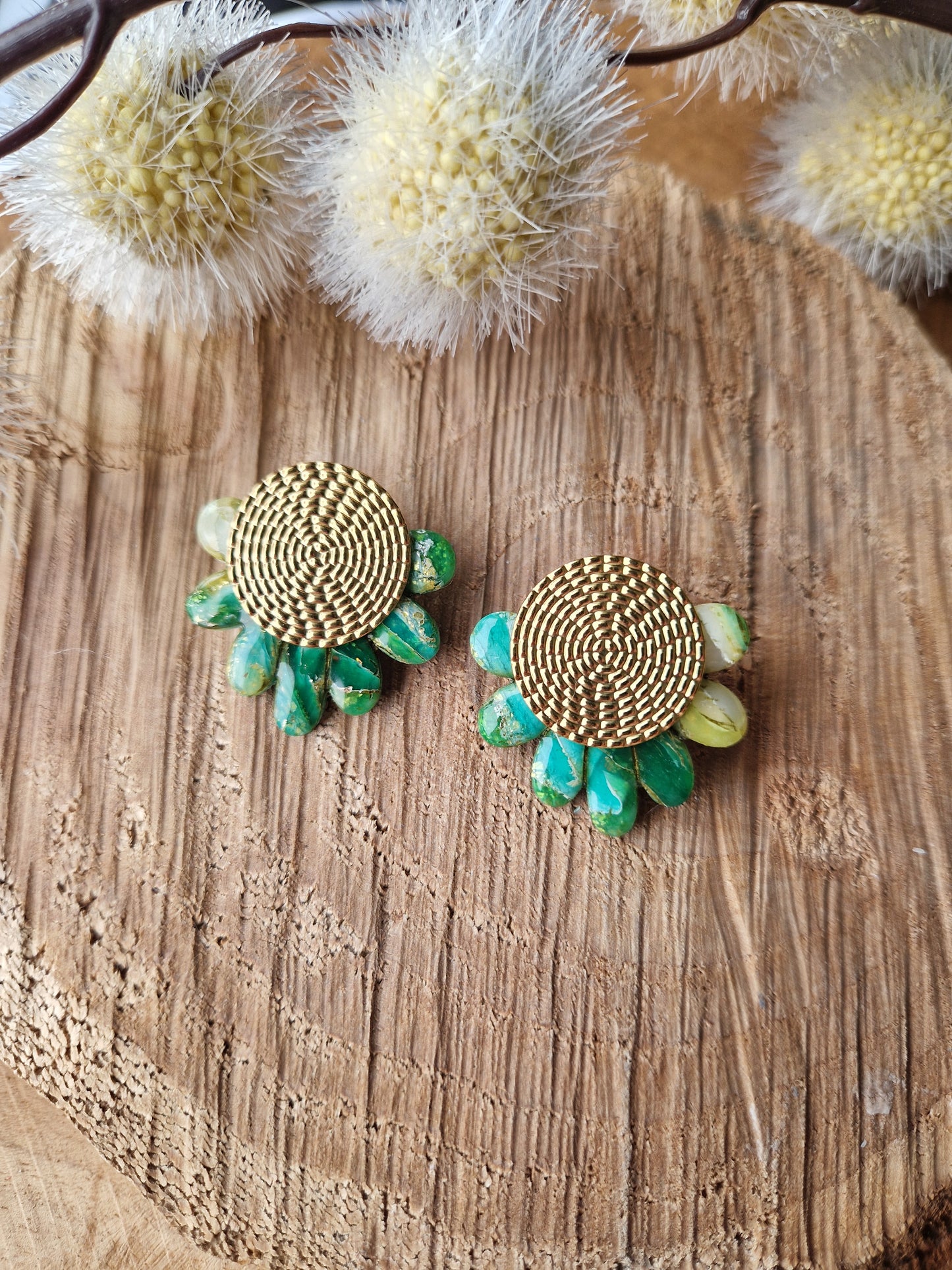 Boucles "Fanny" Pierre d'agate verte.