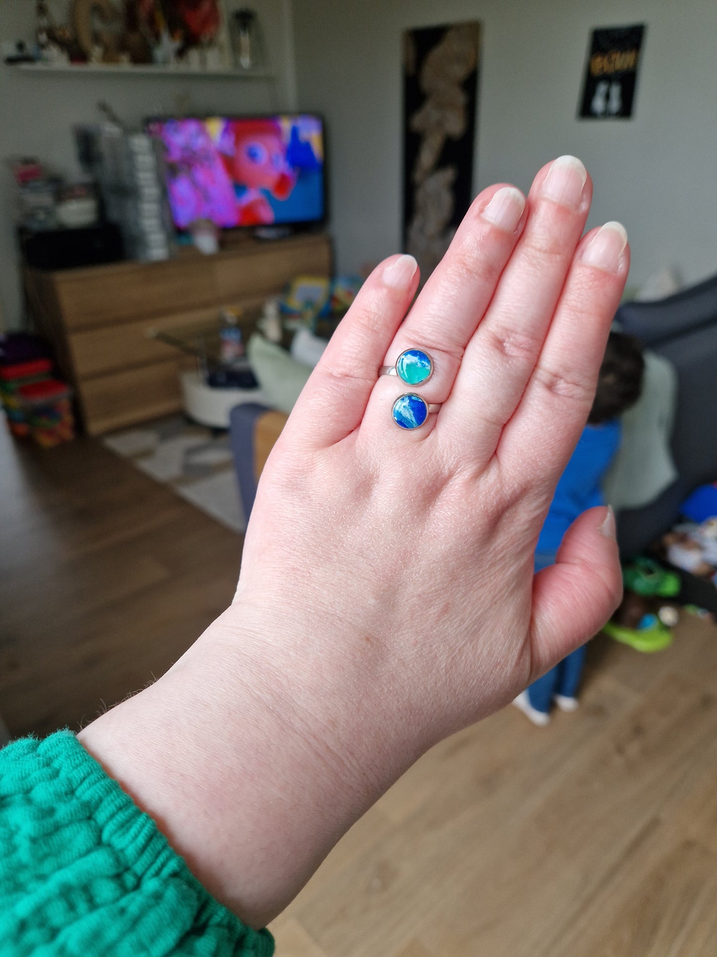 Bague ajustable "Lagon 💚🩵💙"