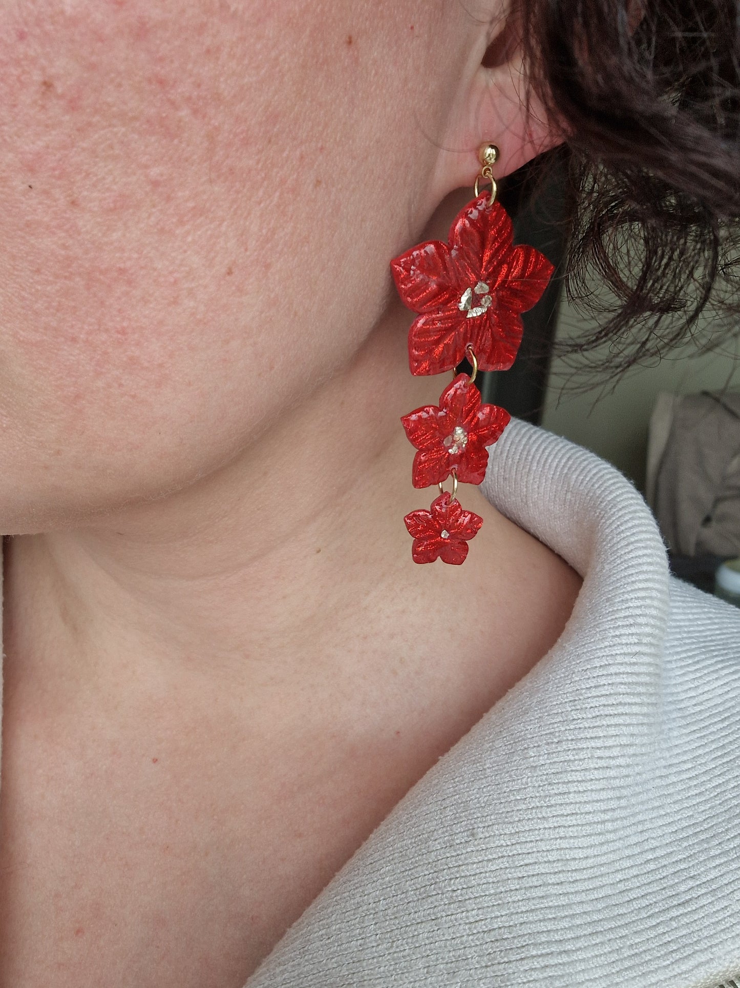 Boucles "Trio fleurs de Noël"