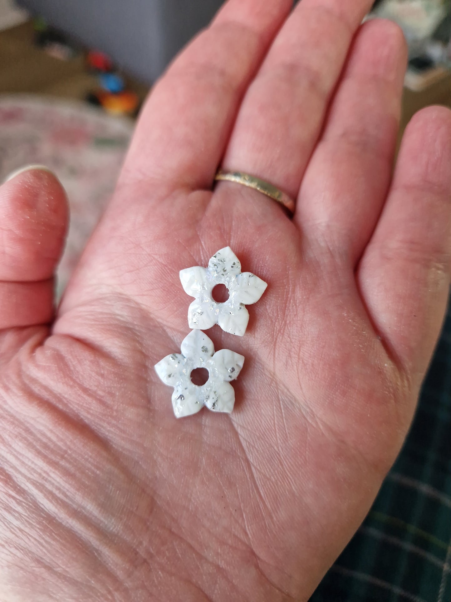 Pampilles "Fleurs de Noël" petites (sans créoles) blanc argent 🤍🩶