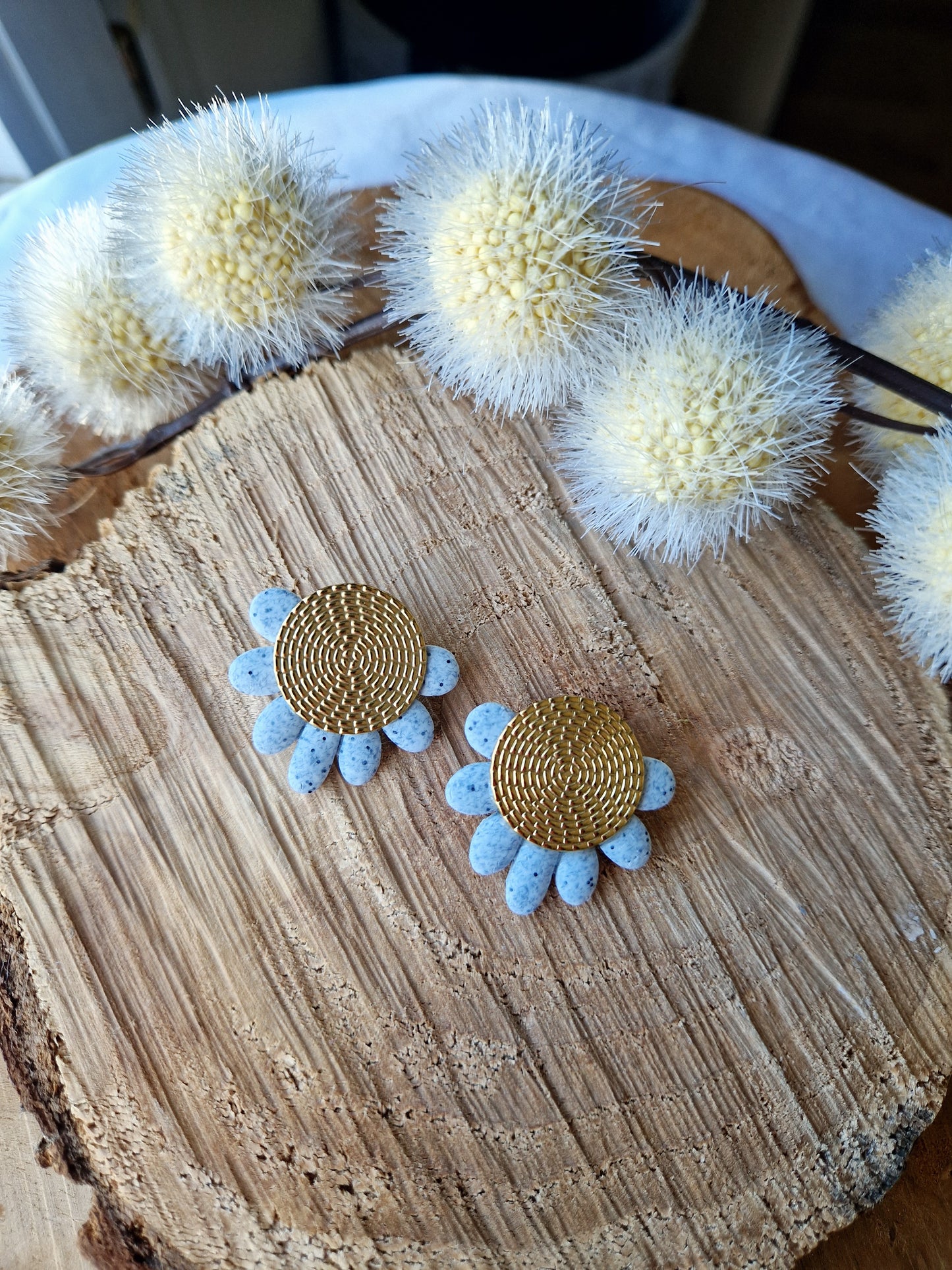 Boucles "Fanny" granit gris or.