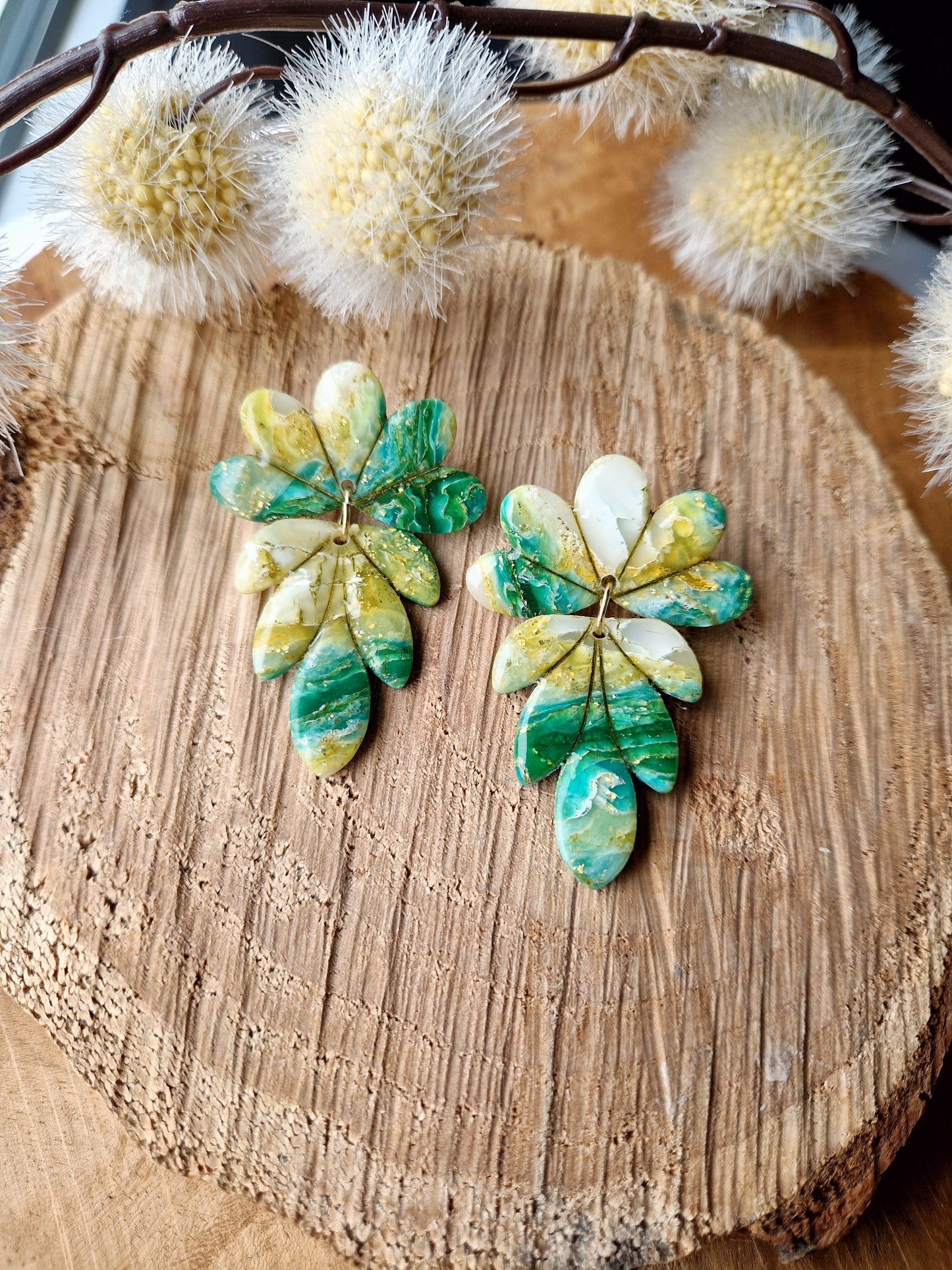 Boucles "Aglaë" Pierre d'agate verte.