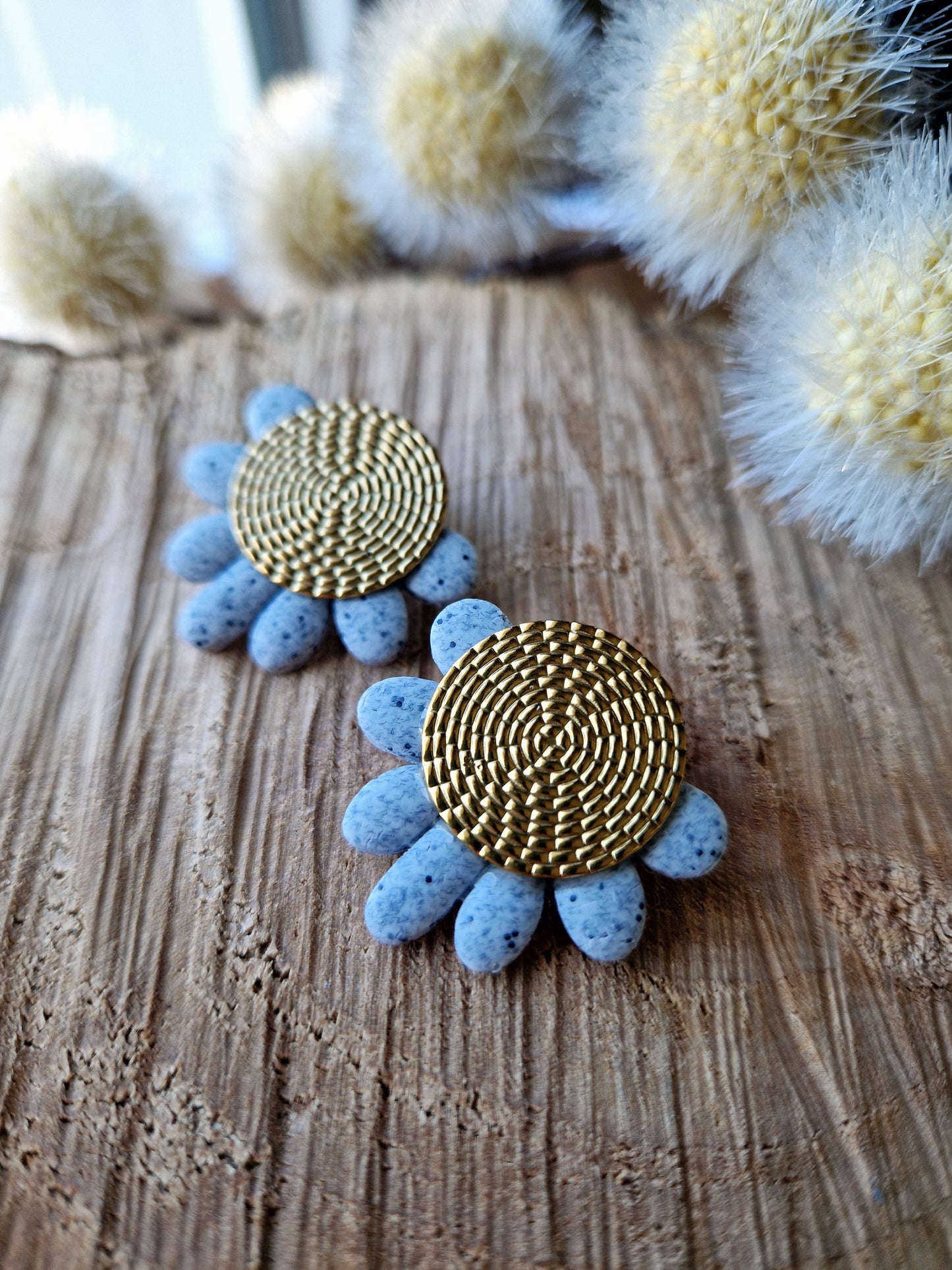 Boucles "Fanny" granit gris or.