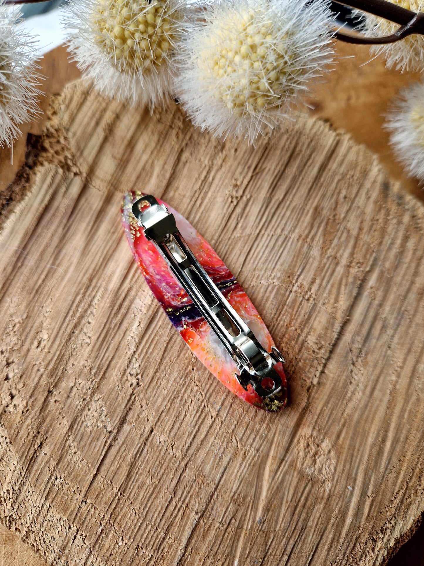 Barrette pierre d'agate rose violet.