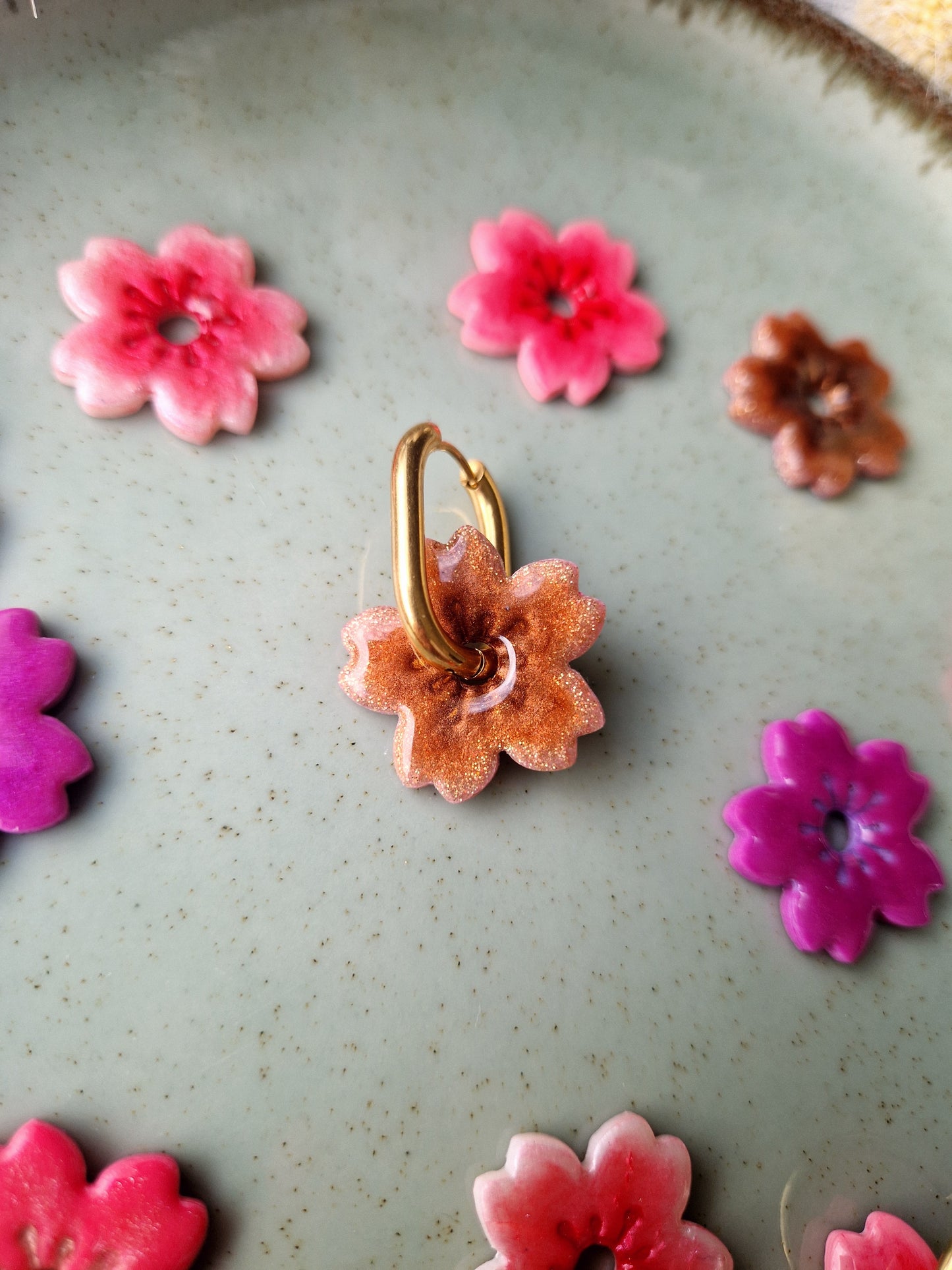 Pampilles "Fleurs de Cerisier 🌸" finition brillante (sans créoles).