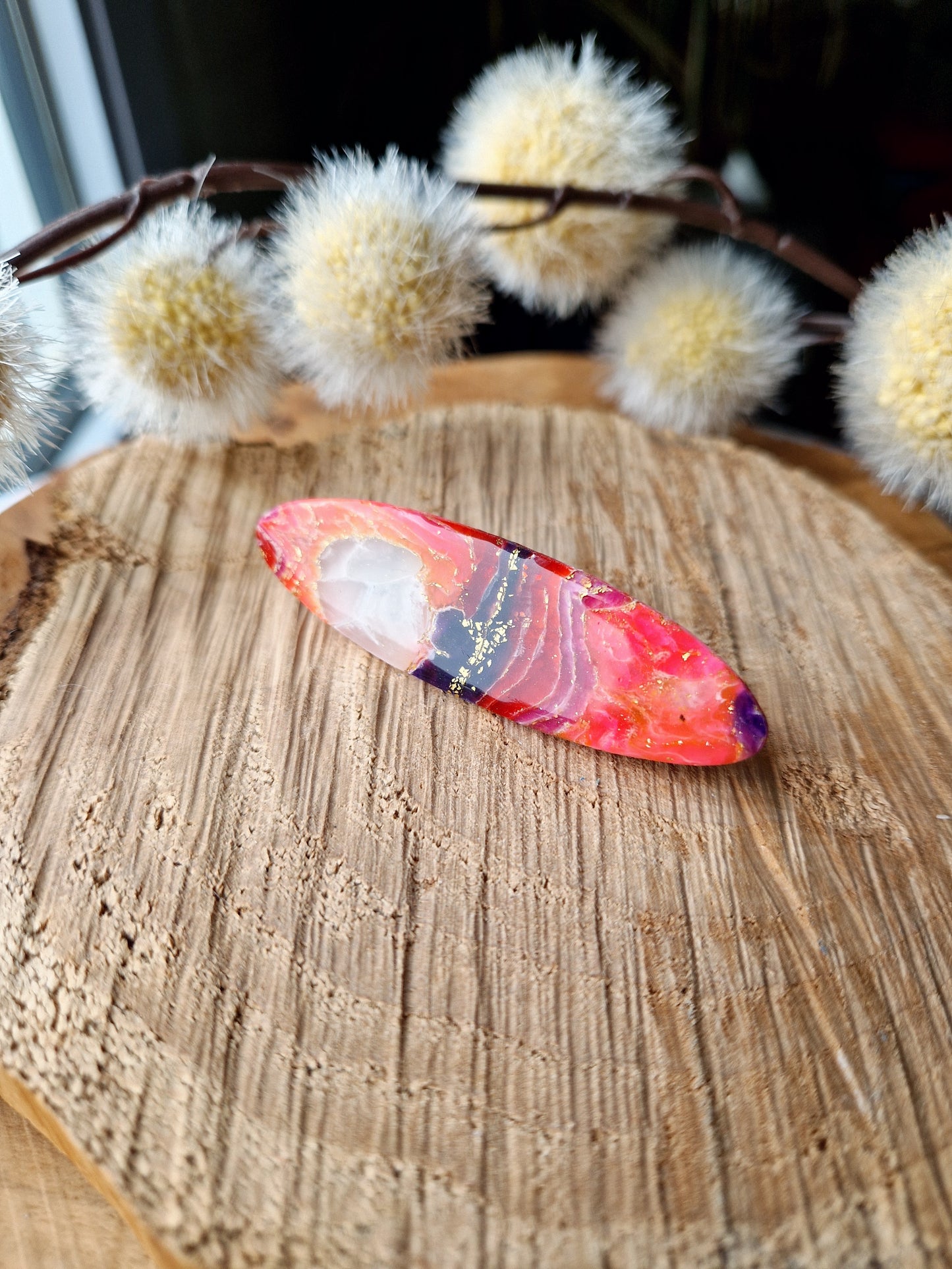 Barrette pierre d'agate rose violet.