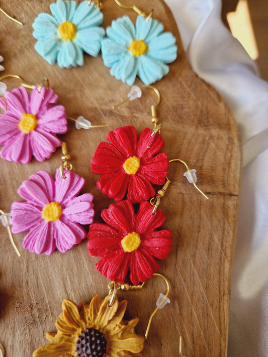 Boucles fleurs rouges