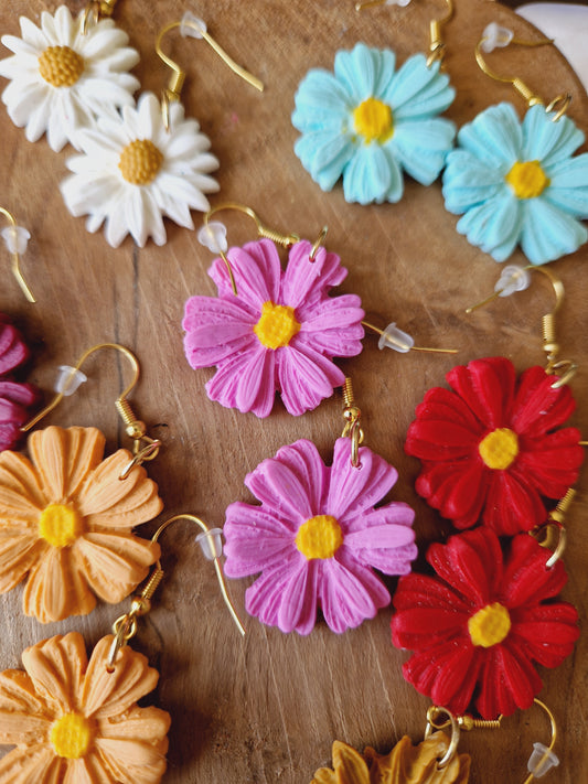 Boucles fleurs rose fushia