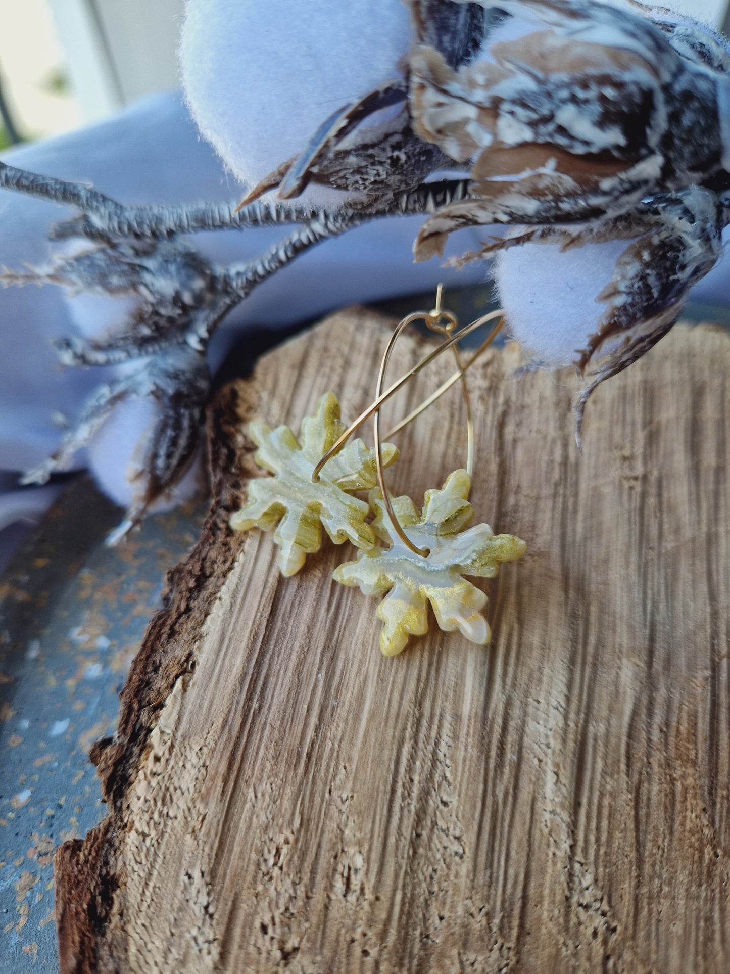 Boucles "Flocons ❄️" zébré or/blanc.