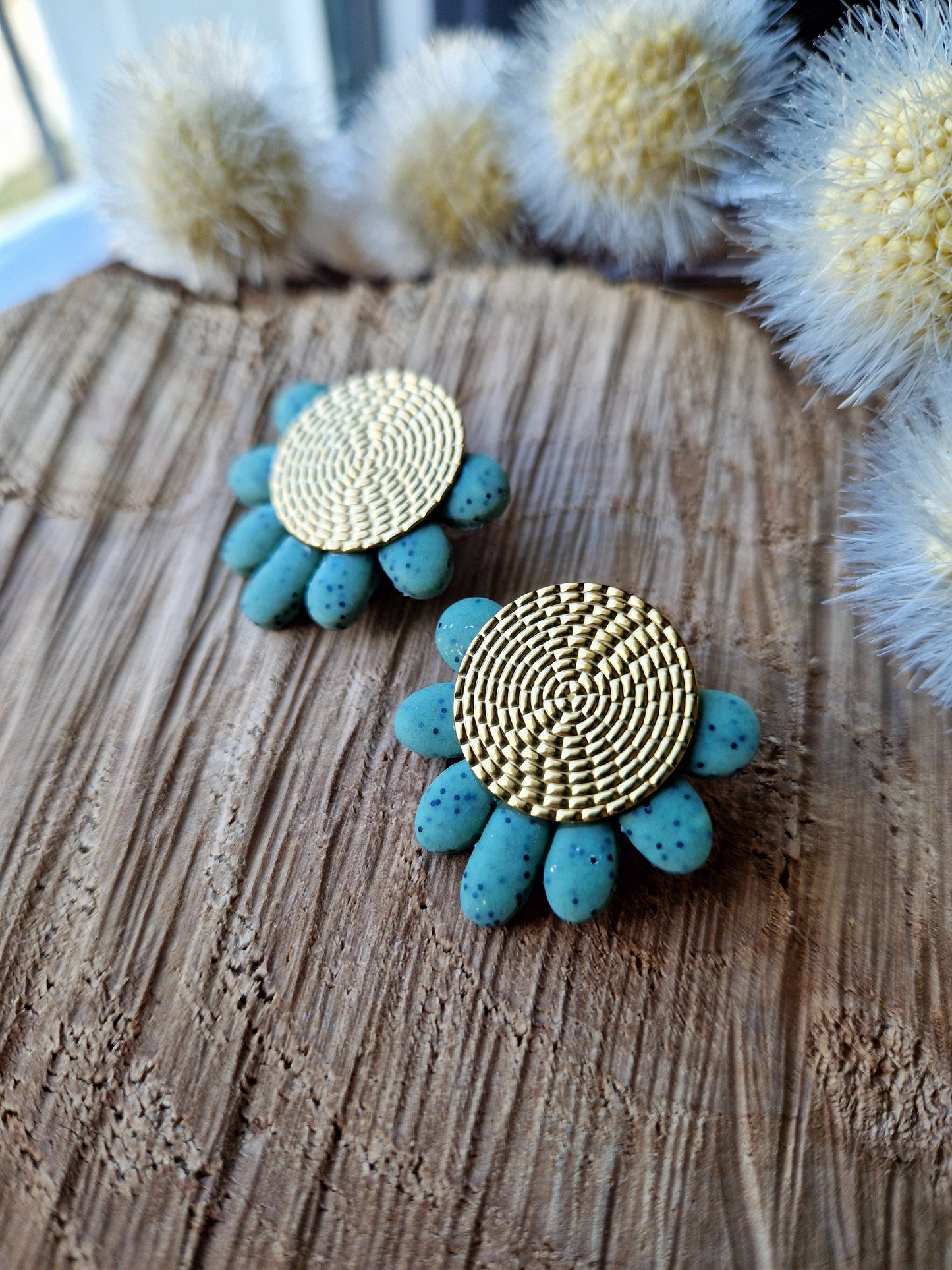 Boucles "Fanny" granit vert or.