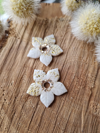 Pampilles "Fleurs de Noël" grandes (sans créoles) blanc et or 🤍💛.
