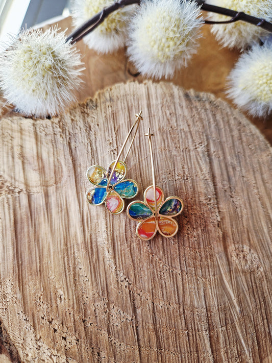 Boucles "Flora" Pierre d'agate Rainbow 🌈