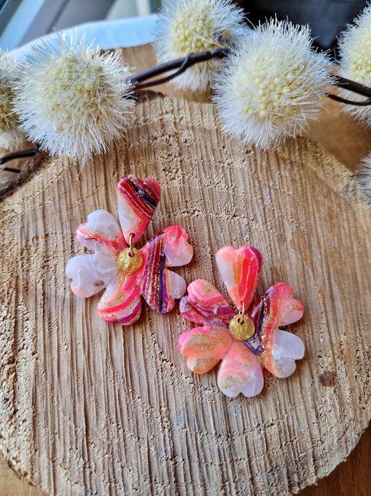 Boucles "Fleurs pétale 🌸" Pierre d'agate rose.