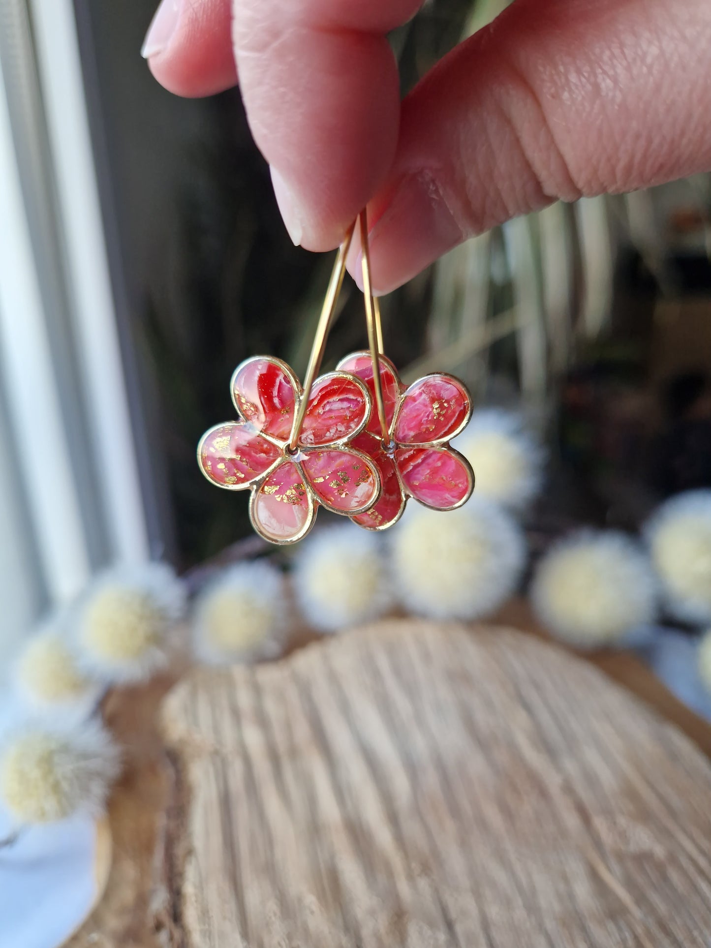 Boucles "Flora" pierre d'agate rose 🩷