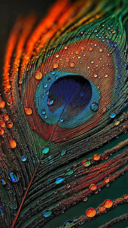 Minies pampilles "Plumes de Paon 🦚🧡" (sans créoles) finition brillante.