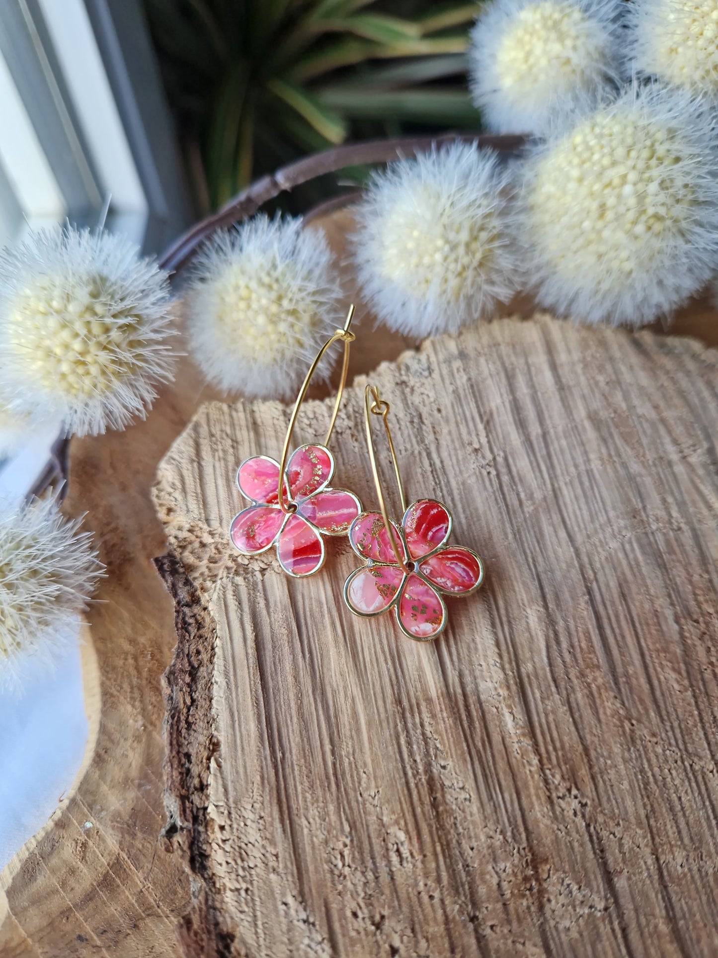 Boucles "Flora" pierre d'agate rose 🩷