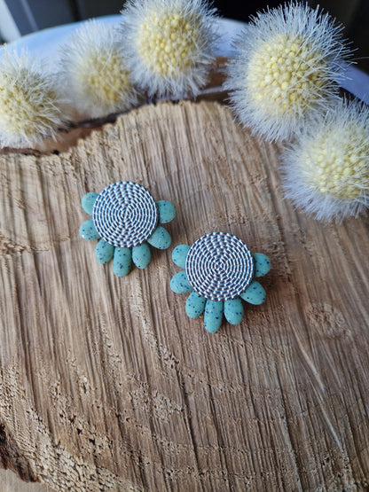 Boucles "Fanny" granit vert argent.