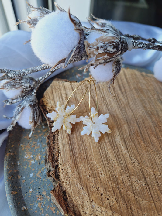 Boucles "Flocons ❄️" marbré or/blanc.