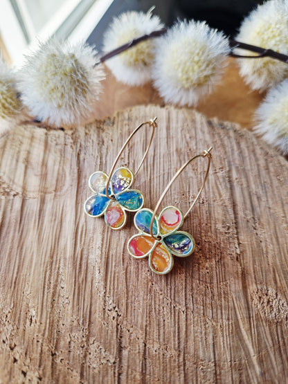 Boucles "Flora" Pierre d'agate Rainbow 🌈