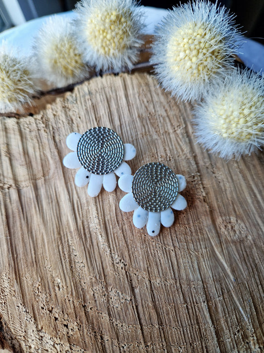 Boucles "Fanny" granit Blanc argent.
