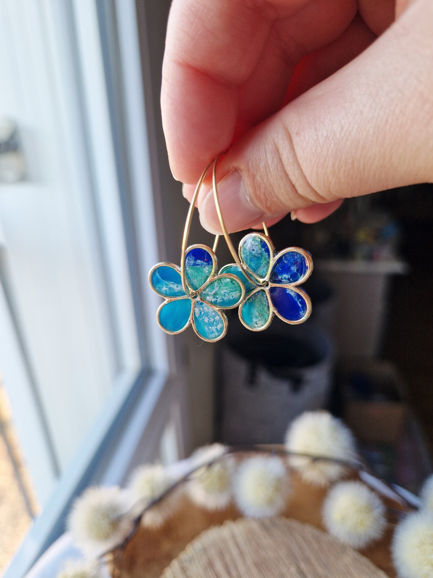 Boucles "Flora 🌸 " Lagon.