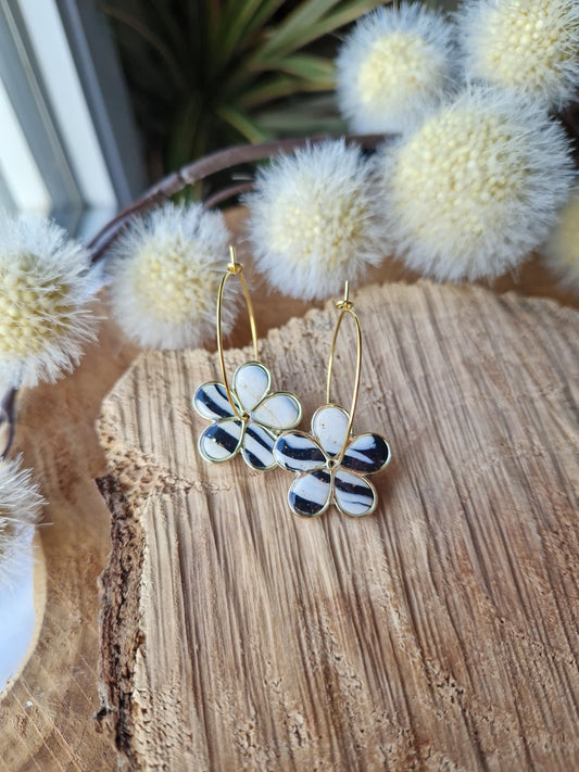 Boucles "Flora" marbré noir et blanc 🖤🤍✨️