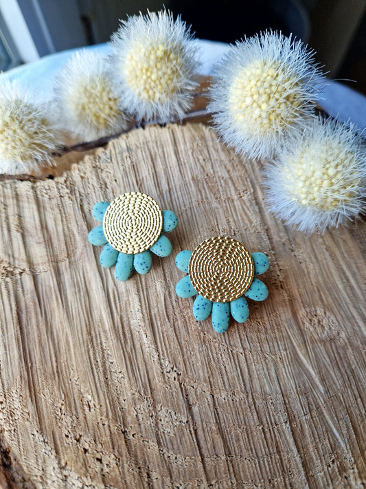 Boucles "Fanny" granit vert or.