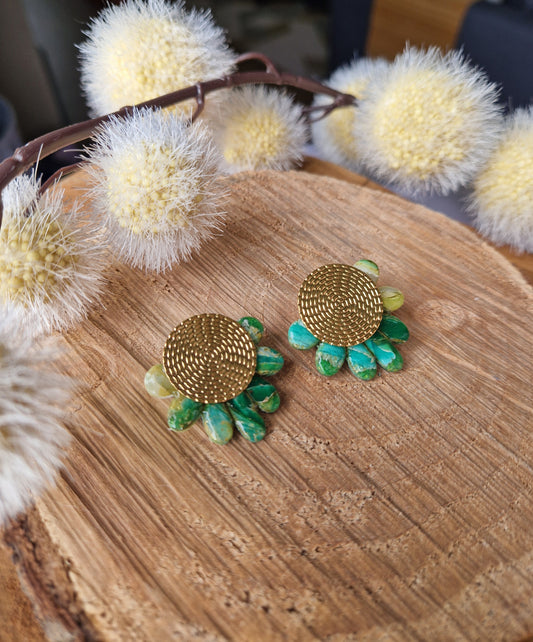 Boucles "Fanny" Pierre d'agate verte.