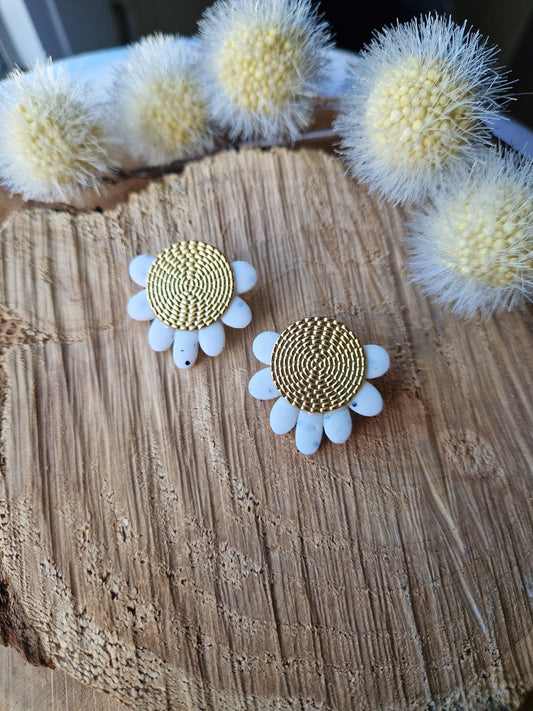 Boucles "Fanny" granit Blanc or.
