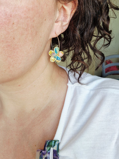 Boucles "Flora" Pierre d'agate Rainbow 🌈