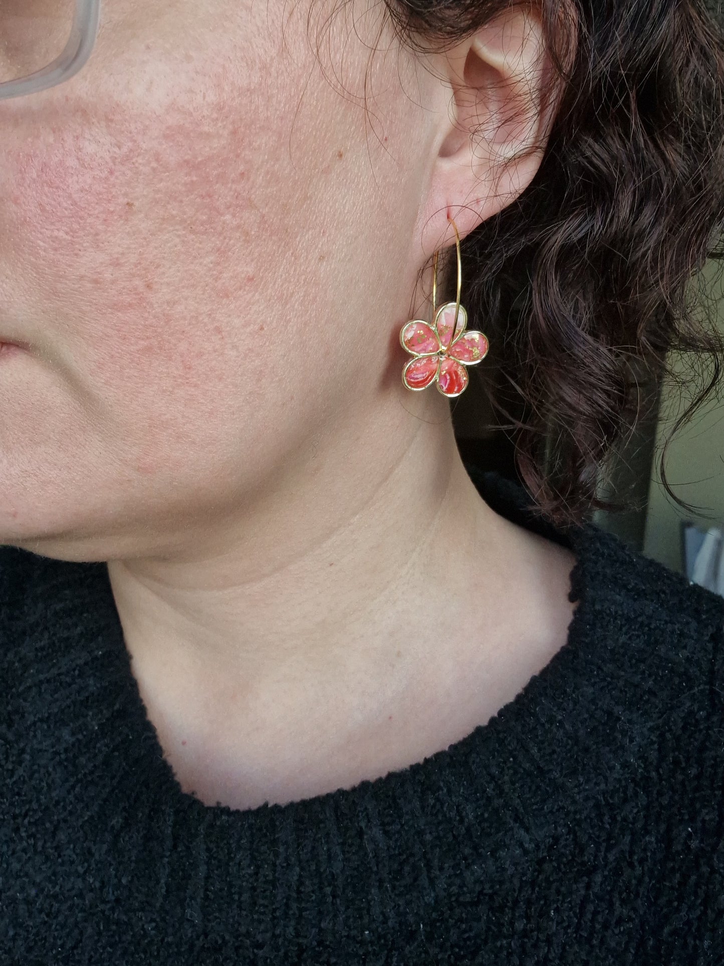 Boucles "Flora" pierre d'agate rose 🩷