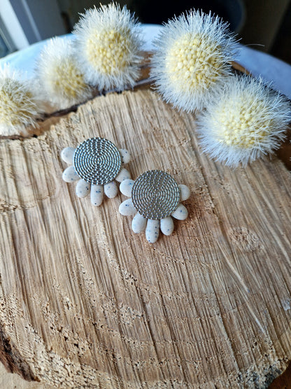 Boucles "Fanny" granit beige argent.