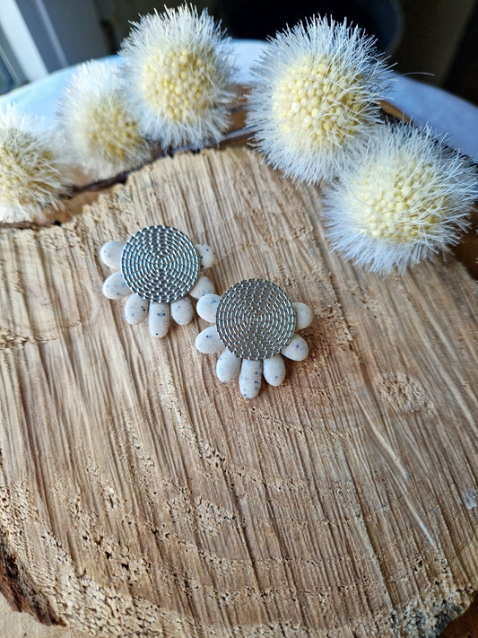 Boucles "Fanny" granit beige argent.