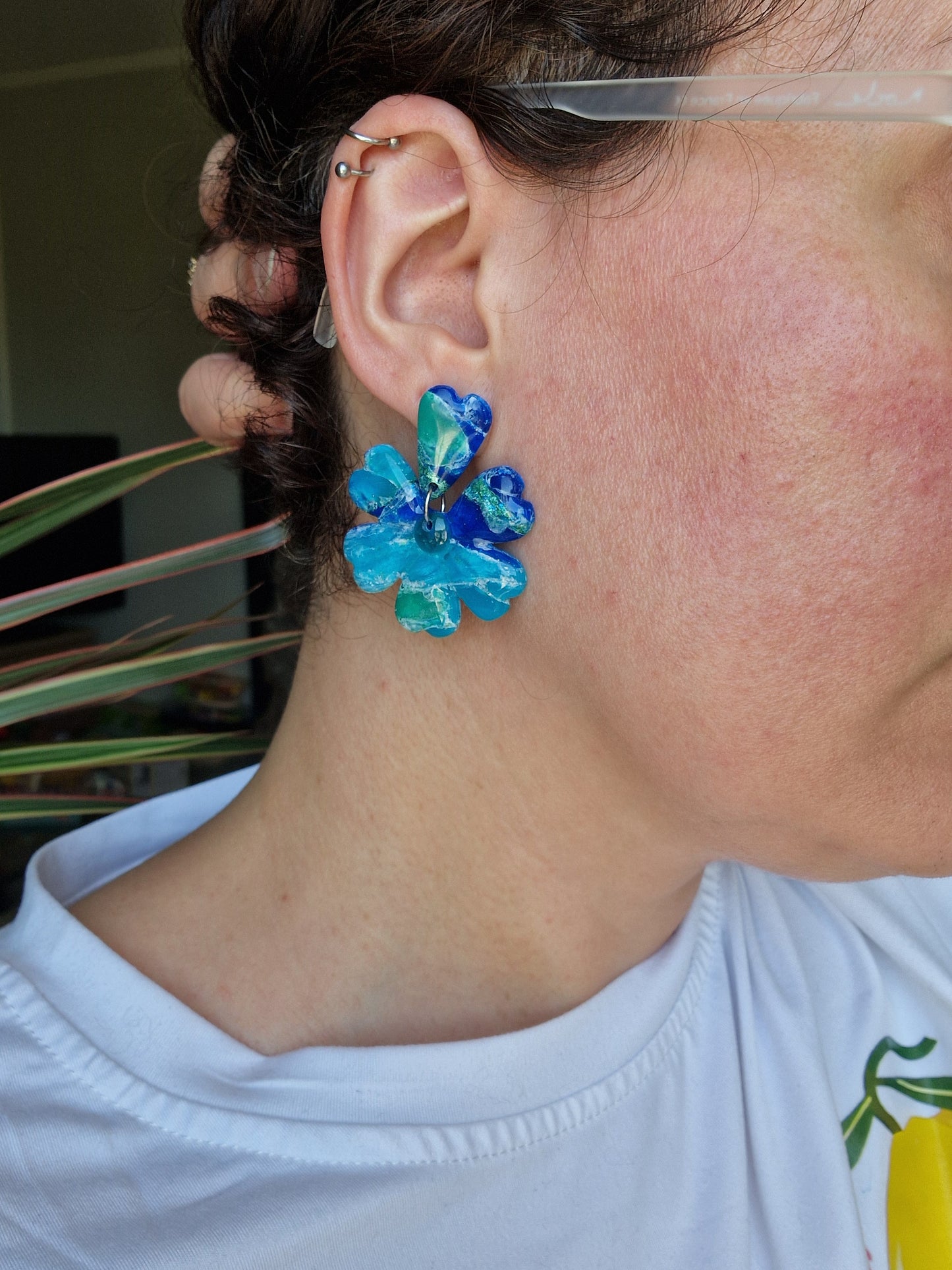 Boucles "Fleurs pétale 🌸" Lagon.