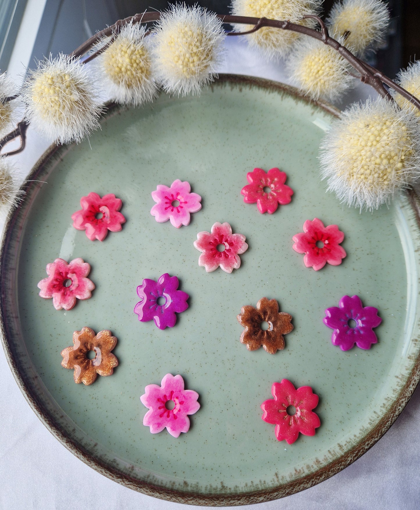 Pampilles "Fleurs de Cerisier 🌸" finition brillante (sans créoles).