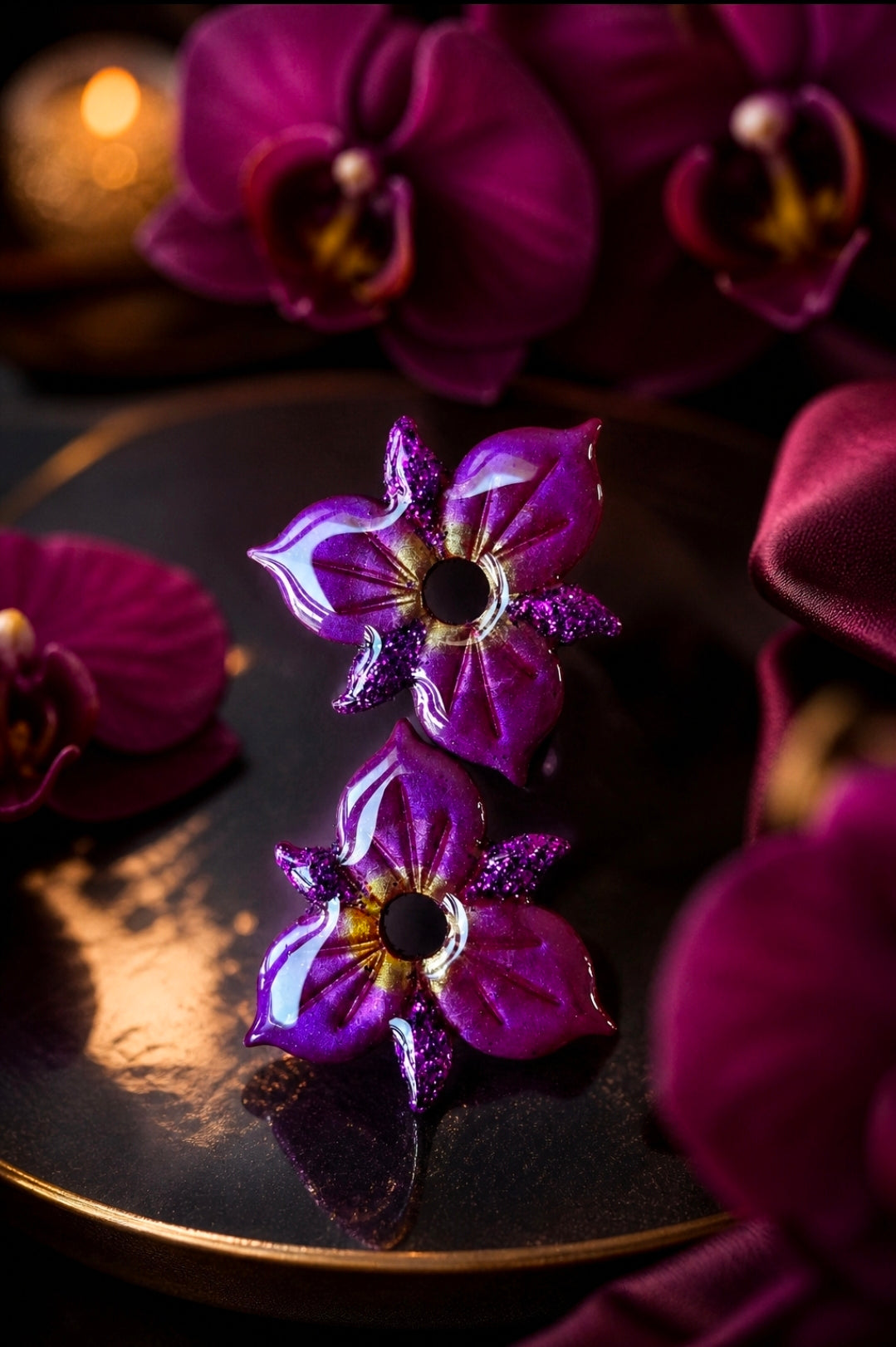 Les pampilles "Orchidées" 🌸 (sans créoles) finition brillante.