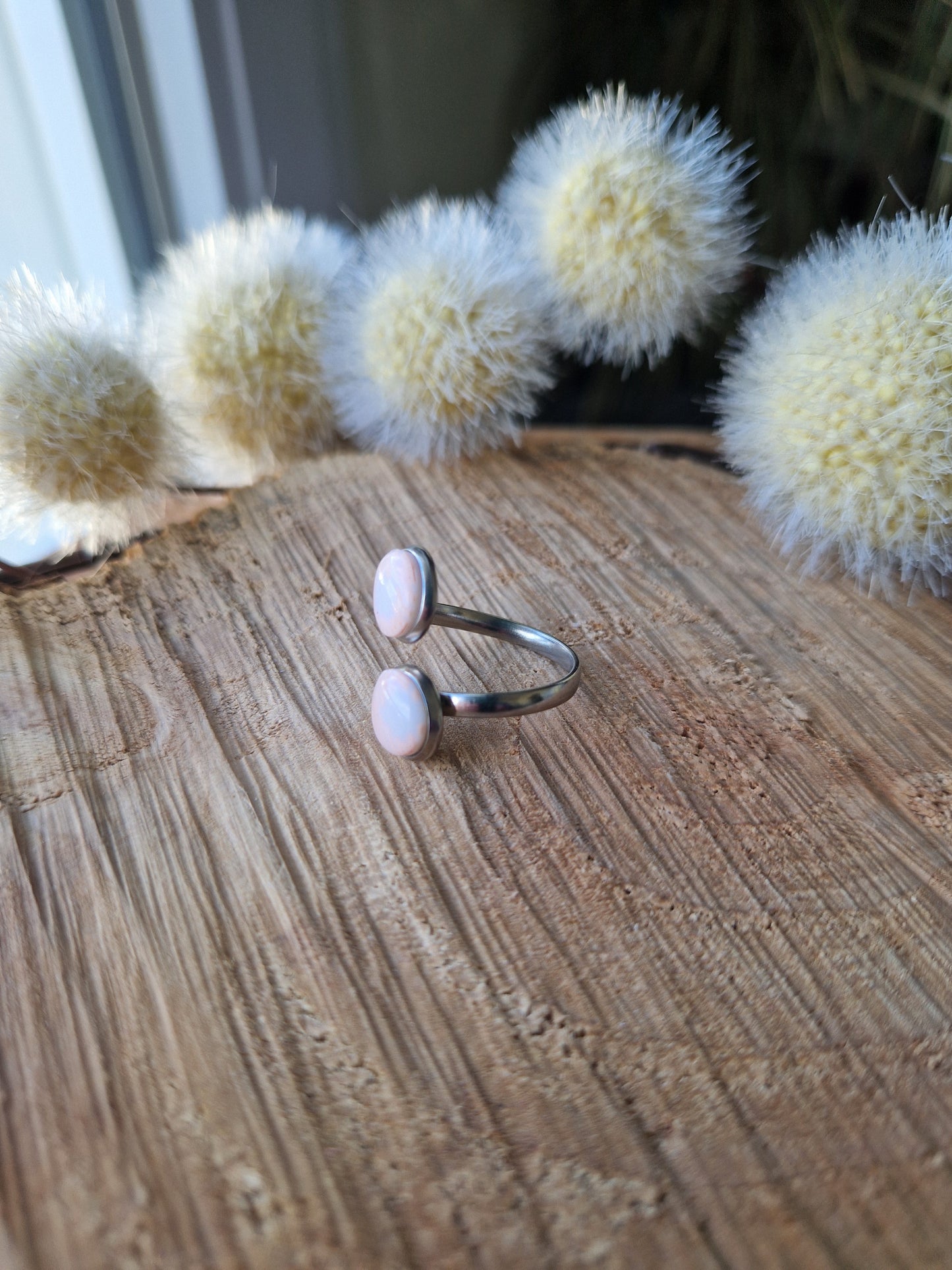 Bague ajustable "Vichy 🩷" argent.