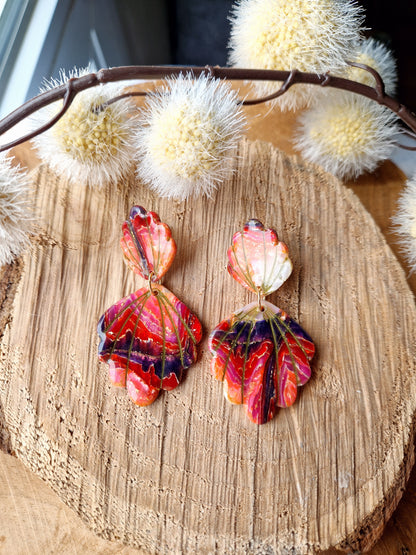 Boucles "Shell" Pierre d'agate rose violet.