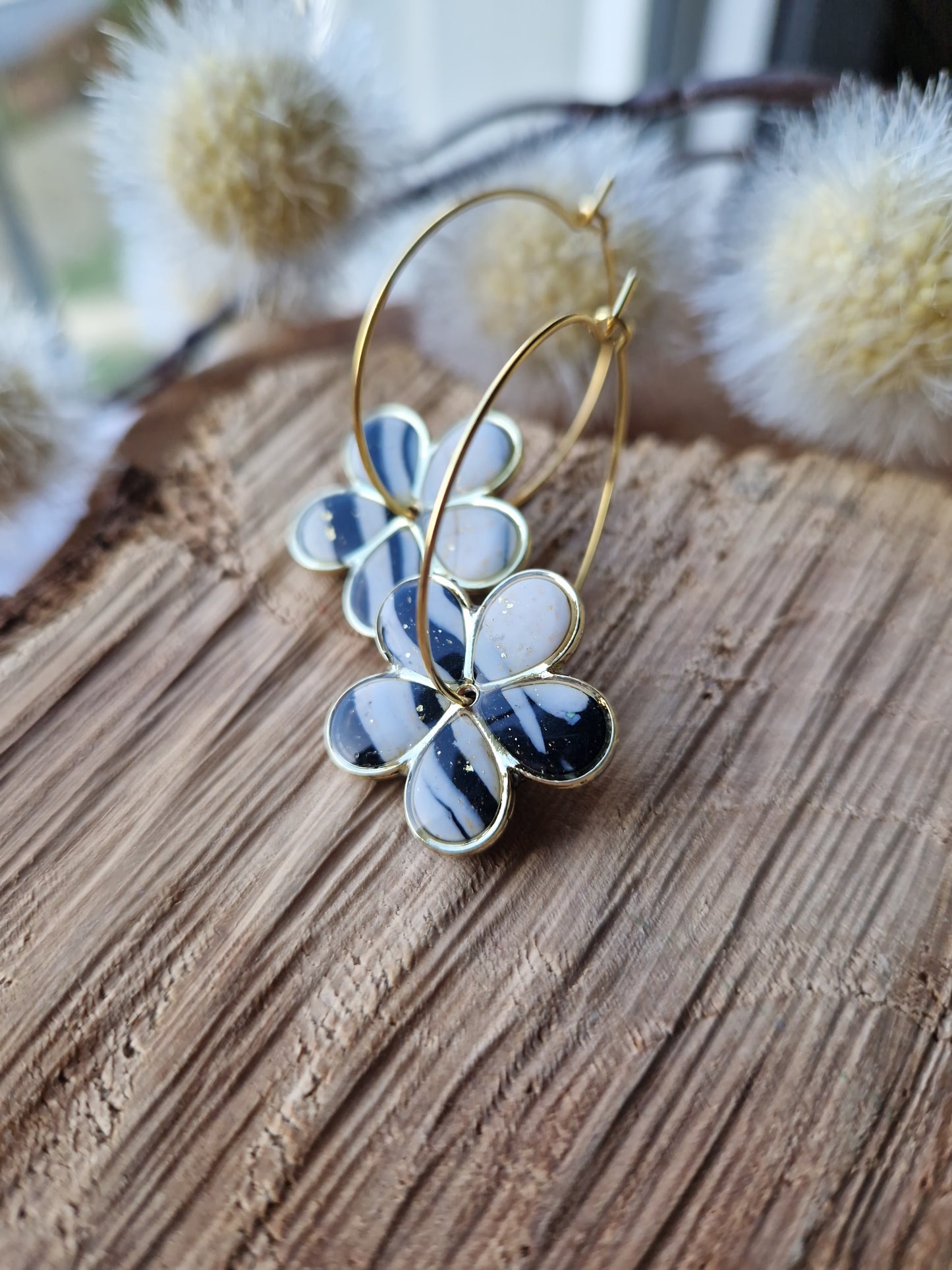 Boucles "Flora" marbré noir et blanc 🖤🤍✨️