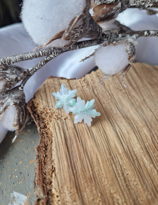 Puces d'oreilles "Flocons ❄️" bleu argent.