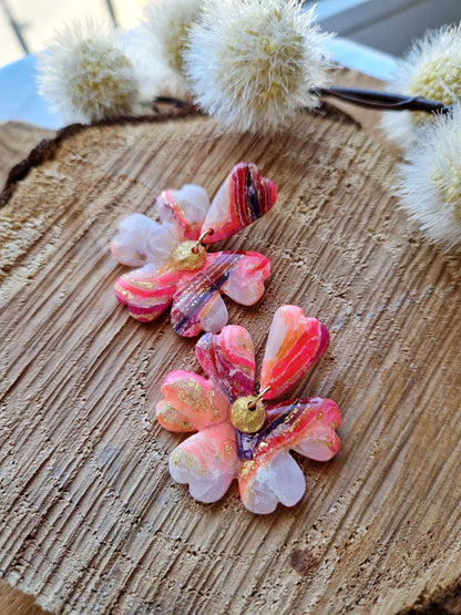 Boucles "Fleurs pétale 🌸" Pierre d'agate rose.