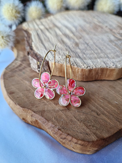 Boucles "Flora" pierre d'agate rose 🩷